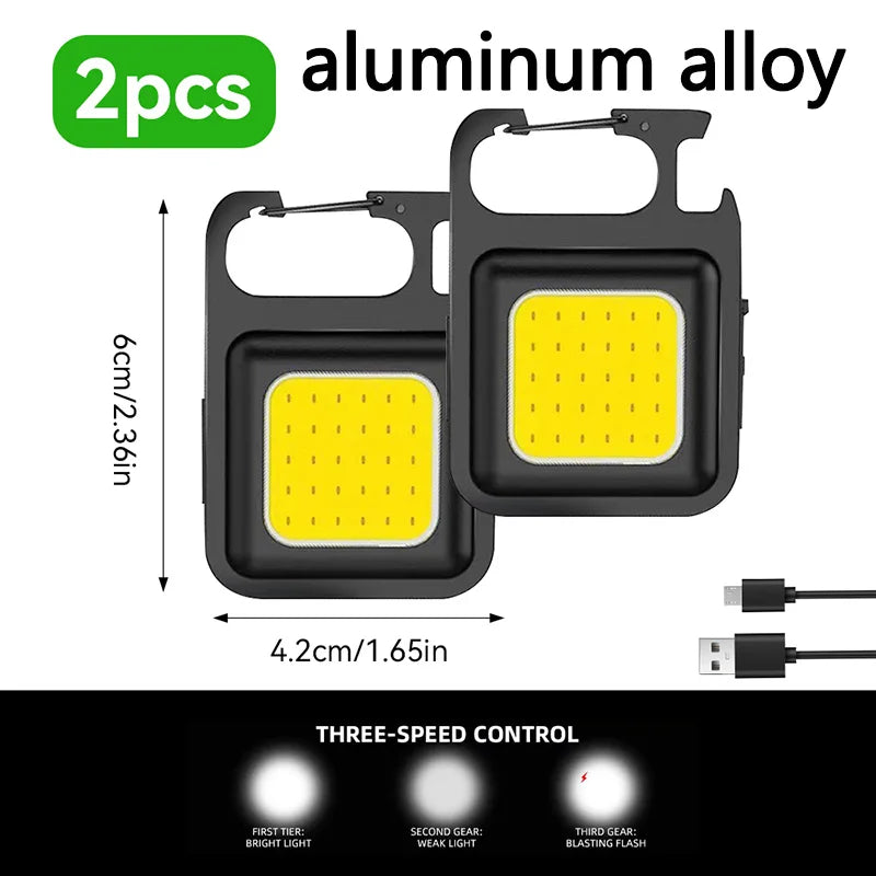 1/2PCS USB COB Keychain Work Light Flashlight Super Bright Emergency Light,Bottle Opener,With Magnetic Base for Outdoor Camping